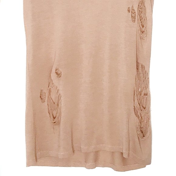 Rachel Roy U-Neck Ripped Tan T'Shirt - Size M - Picture 4 of 6
